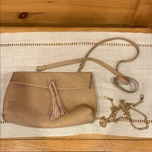 Anthropologie Tan Leather Crossbody Bag with Tassel